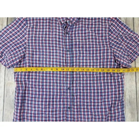 Banana Republic Button Up Shirt Mens Size L Plaid Short Sleeves Camden Fit Linen - Picture 6 of 11